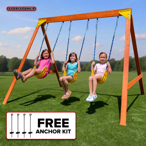 Wooden outdoor kids swing set - outdoor,