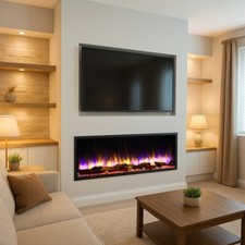 Media Wall Inset Electric Fire 3D Fuel Bed & LED Flames - Endeavour New Hawnby