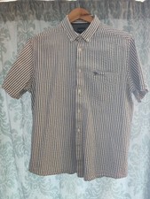 Pringle Shirt Men's Medium Collar 16 in, Short Sleeve Blue & White Striped