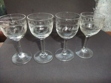 5 Antique Victorian/Edwardian etched wine sherry port glasses apprx 10 cm tall