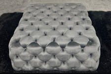 100cm W Grey Square Velvet Tufted Cocktail Footstool  / Table 100 CM