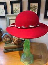 Striking DEEP RED  Stiff Brim Wool Felt Hat Twisted Contrast Ribbon-CHRISTMAS