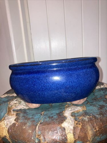 Glazed blue oval bowed ceramic - glazed,