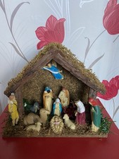 Premier Vintage Nativity Set Wooden Stable with 12 Figurines Christmas Ornament