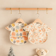 Waterproof Short Sleeve Baby Bibs Cute Cartoon Feeding Apron Bib Burp Cloth