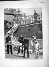 Original Old Antique Print 1892 Navy Sliding Cot-Cases Hospital Boat War Ship