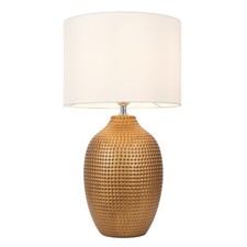 Litecraft Dennis Hammered Ceramic Table Lamp With White Shade - Antique Gold    