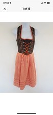 DIRNDL DRESS Pinafore Pockets Oktobefest Corset Brown Orange Size 10 