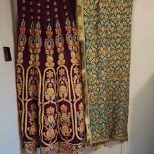 Mehndi outfit - purple Multi Coloured Embroidered Skirt & Dupatta Set 