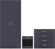 Dakota Dark Grey 2 Door Wardrobe 3 Piece Bedroom Set Bedside Chest Furniture