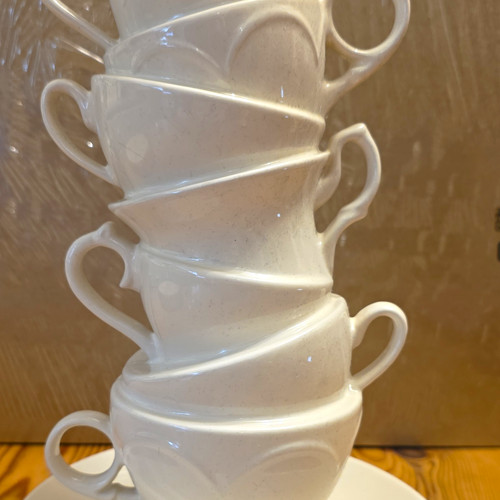 White ceramic stacked cups - white,