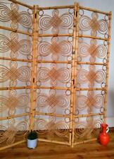 Vintage retro mid century Bamboo cane boho folding screen room divider 