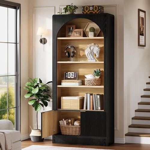 Tier arched black bookshelf - 5-tier,