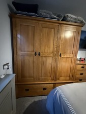 Oak 3 Door Wardrobe, Chest If Drawers And Side Tables