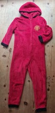 Boys Manchester United Red Hooded Supersoft Fleece PJ's All-in-One, Age 7-8