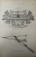 Antique 1870 Flying Machine Print | Moy’s Streamer & Brearey Apparatus Engraving