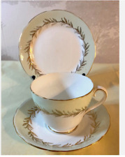 Vintage Tea Cup Trio. Adderley Bone China. Mint green & gold. 1950s. VG Cond.