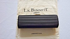 New LK Bennett Clutch Bag | Black, pleated satin, with shoulder strap. 