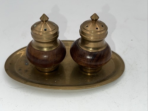 Vintage walnut wood brass - wood,