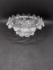 Vintage pressed glass clear snack peanut crisp bowl with leaf design
