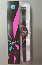 SWATCH OLYMPIC 2012 PINK BROWN GEOMETRIC LINES London Games Watch NEW