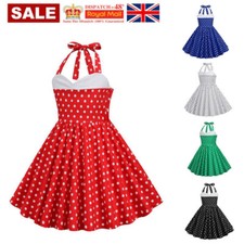 UK Kids Vintage Polka Dot 50's Party Girls Prom Dress 110-150cm Christmas Dress