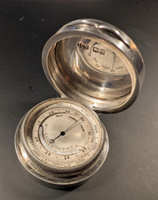 Antique Silver-Cased Pocket Barometer Thermometer, JC Vickery, 1907