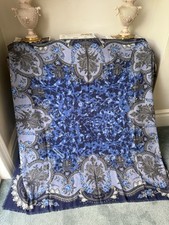 Vintage 80s Wool Shawl Floral Blue 1.4m XL Wrap Italy Jacques Vert 55” Boho