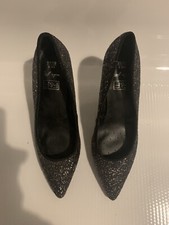 Florence Fred F&f Ladies Sensitive Sole Black Glitter Court Shoes 5 Wide Fit New