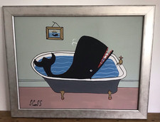 Steve Camps, Original, Oil Board, Whale Of A Time, Signed And Dated