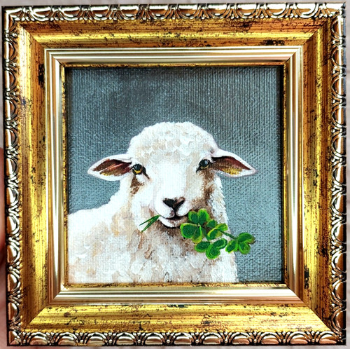 White sheep oil painting - white,