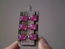Miracle jewellery - Celtic style pendant; Scottish pink cabochon faux ruby glass