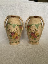Vintage Art Deco Arthur Wood DEE Vases (2) “Garden Wall” Double Handle1930/40s