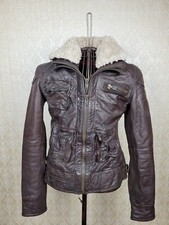 SUPERDRY TARPIT LEATHER JACKET BIKER Brown Fur Collar Size M (fits like S)