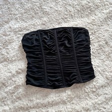 Topshop Mesh Corset Ruched Front Black Bandeau Large 16 NEW RRP £30