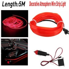 5M SUV Car Inside Atmosphere Glow EL Wire Neon String Strip Light Rope Tube Lamp