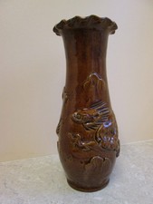 ANTIQUE CERAMIC VASE - CHINESE DRAGON / FLAMING PEARL IN RELIEF C.1900