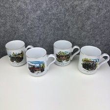 Vintage Set Of 4 Steam Roller And  Locomotive Mugs Cups