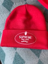 supreme new york beanie. Red, perfect for winter. Style & warmth.