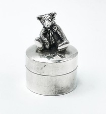 SILVER TEDDY BEAR BOX VINTAGE