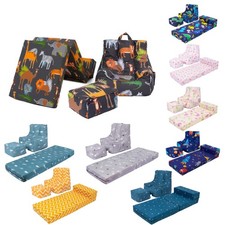 Kids Bean Bag Chair with Footstool & Fold-Out Sofa Z Bed | Toddler Armchair Seat