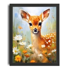 Cute Baby Deer Picture Deer In The Floral Meadow Wall Art Nursery Artwork Print