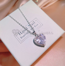 Heart Crystal Pendant 925 Sterling Silver Chain Necklace Womens Jewellery Gift