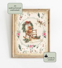 Shabby Chic Style Print, Xmas Dog Chair, Pretty Nursery, Home Decor, A4 Wall Art