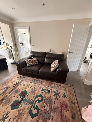 Brown leather piece suite - leather,