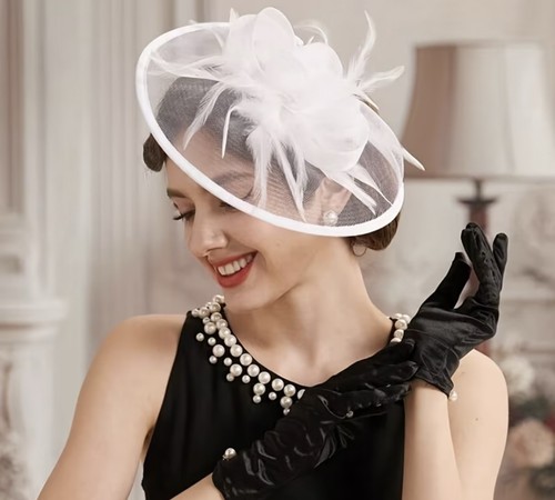 Premium white fascinator - white,