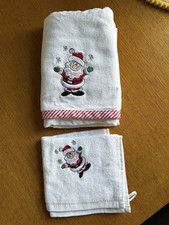 Christmas Santa Towel And Flannel Set - Terry Towelling New Unused