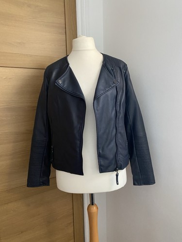 Navy blue faux leather biker - navy,