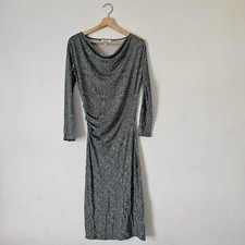 Farhi by Nicole Farhi Size 10 Black/Blue Cowl Neck Ruched Jersey Midi Dress