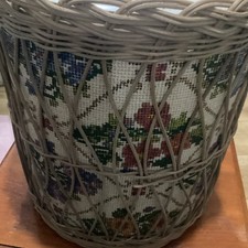 Vintage Tapestry Sewing Basket Large Amount Contents Buttons Threads Ribbons